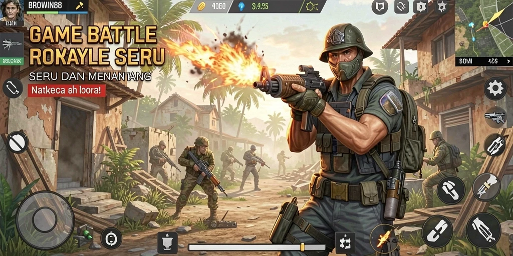 Screenshot menunjukkan aksi seru dalam BROWIN88 Battle Royale.