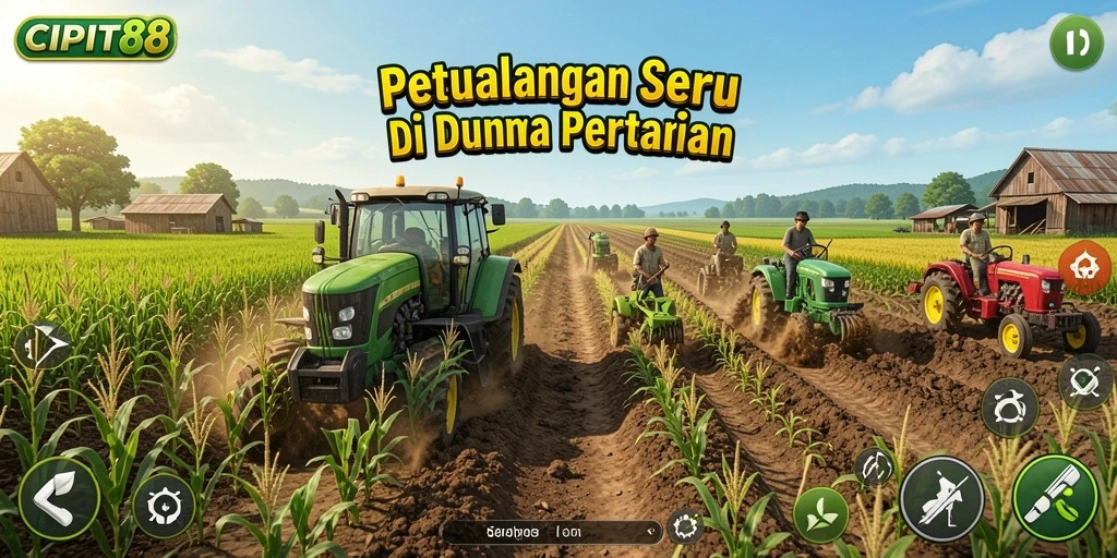 Tangkapan layar gameplay CIPIT88 menunjukkan suasana pertanian yang ceria.