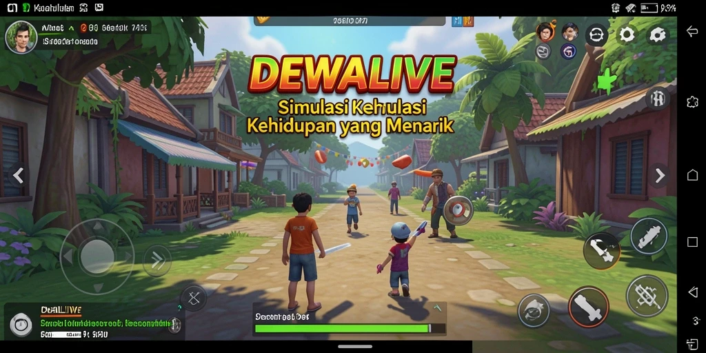 Screenshot gameplay DEWALIVE yang menampilkan interaksi karakter dan lingkungan.