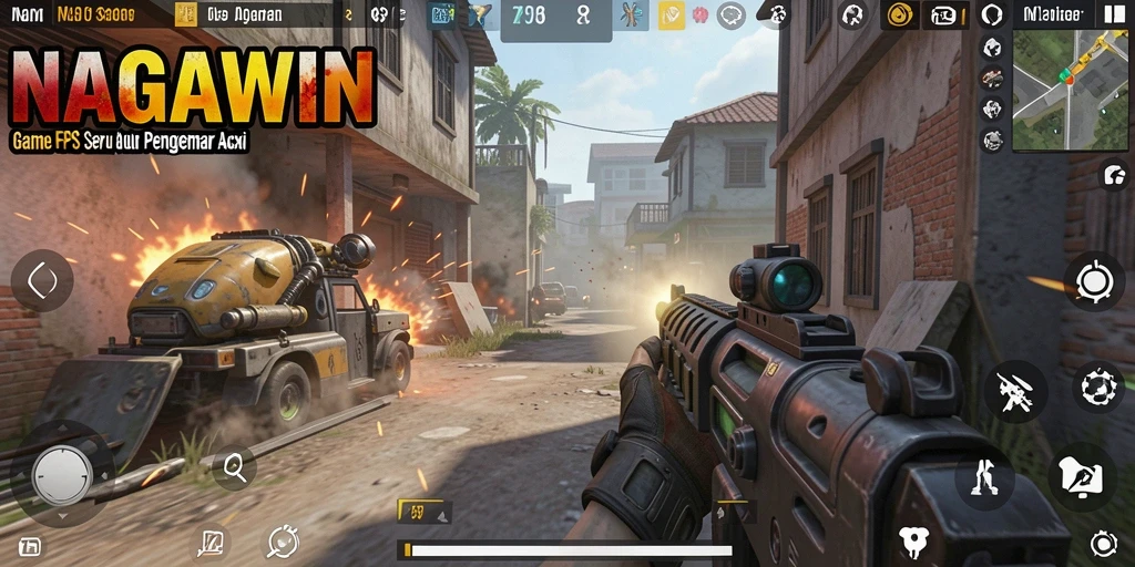 Tampilan gameplay NAGAWIN dengan aksi tembak menembak yang seru.