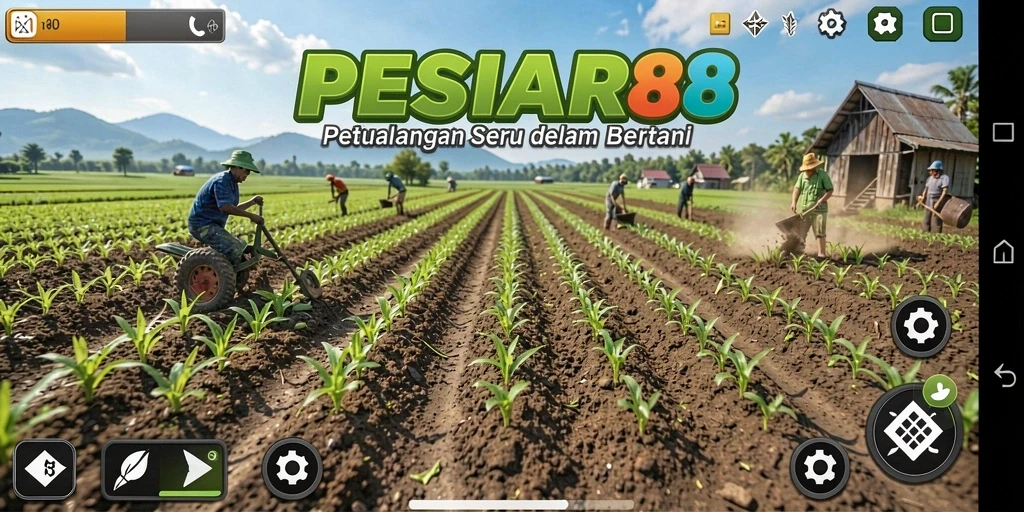 Gambaran gameplay PESIAR88 saat bertani di kebun yang luas.
