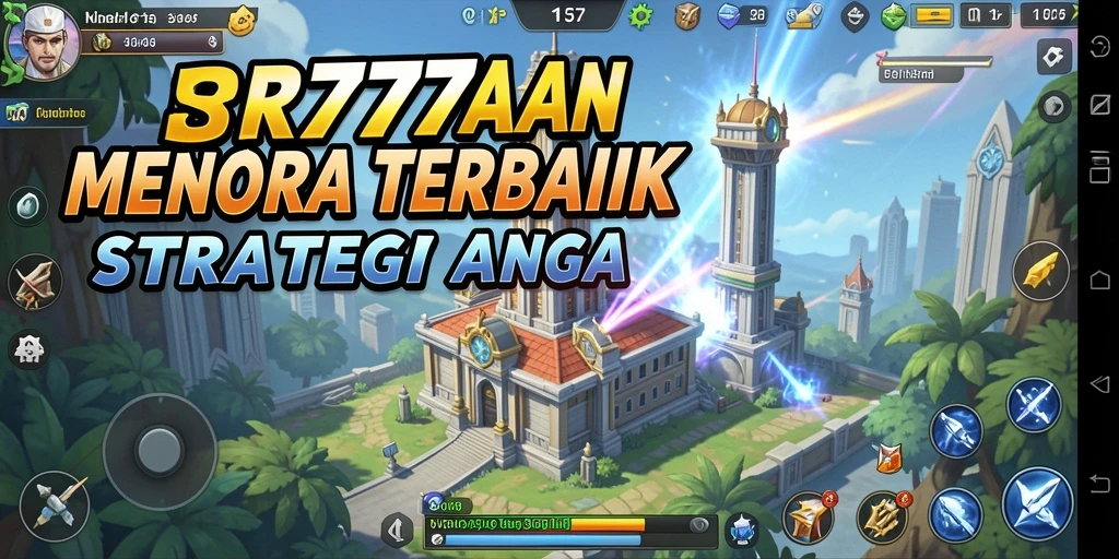 Screenshot menunjukkan aksi menara pertahanan melawan gelombang musuh di SR777.