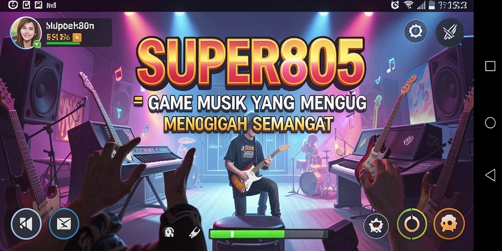 Tampilan gameplay SUPER805 dengan efek musik yang menarik.