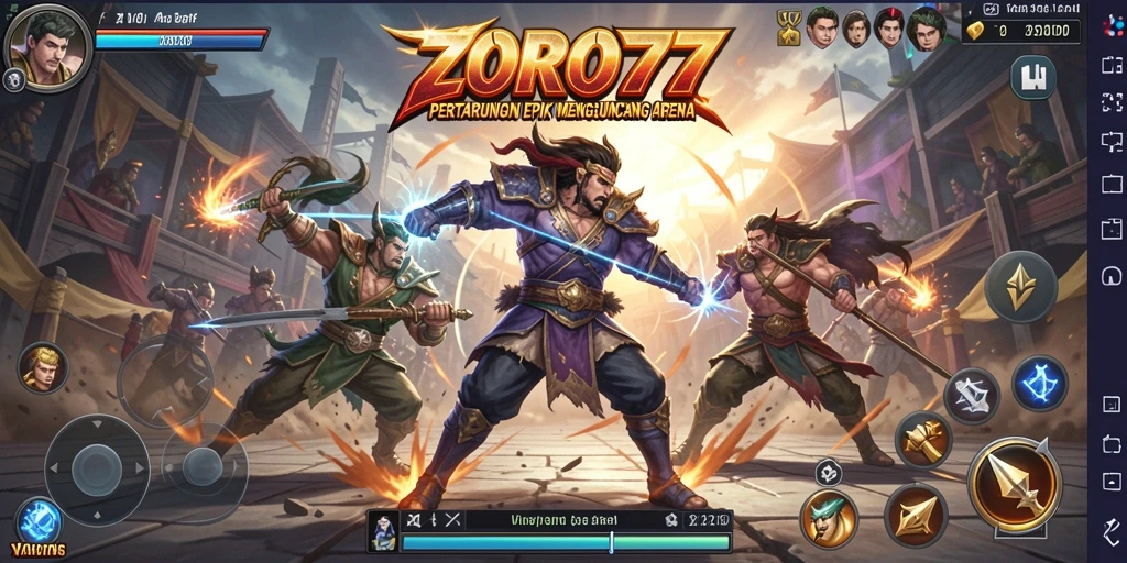 Tampilan aksi seru dalam permainan Fighting ZORO77.